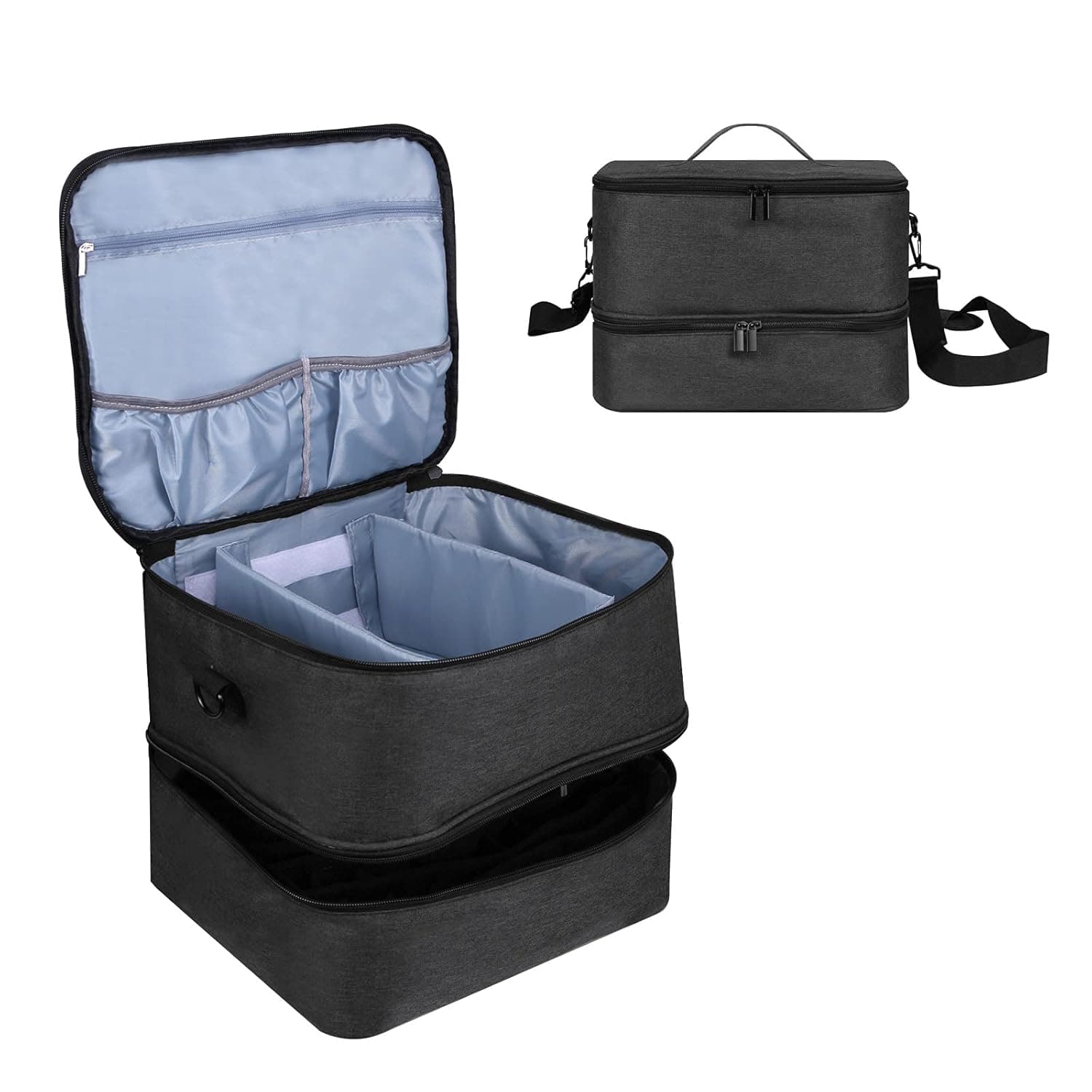 Kitguard Nail Polish Organizer and Led Nail Lamp Case, Double-Layer Nail Polish Storage Bag Holds 45-54 Bottles (15ml ),Fits Nail Dryer,Electric Nail Drill and Manicure Accessories (Black)