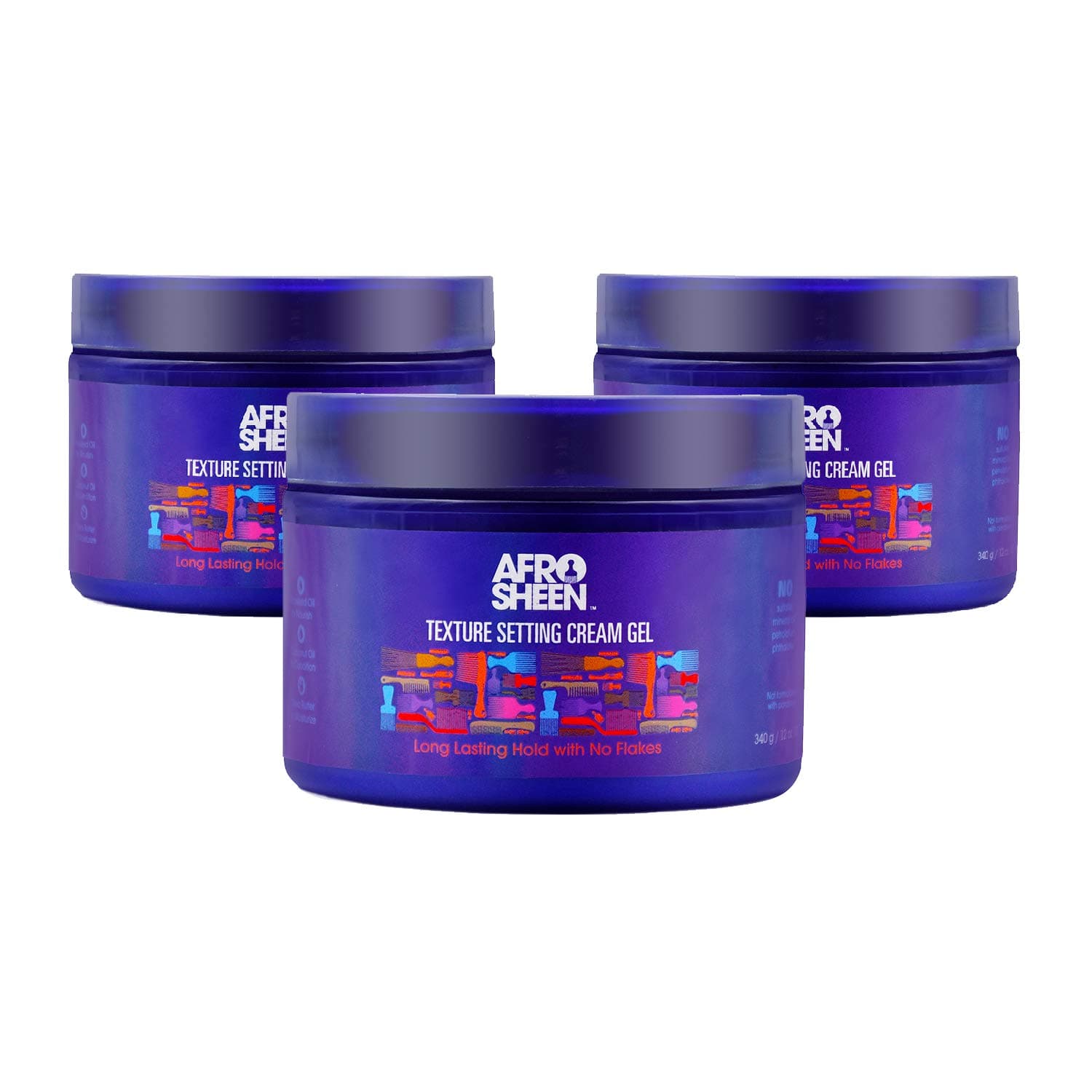 Afro Sheen Texture Setting Cream Gel (3 Pack). Long lasting hold with no Flakes, 12 Oz.