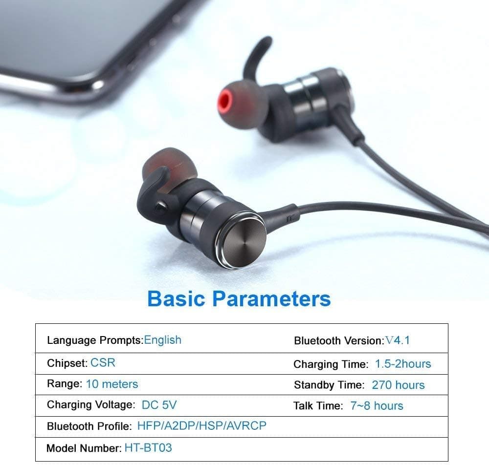 TECTOKA Bluetooth Headphones, Magnetic Wireless Earbuds with Build-in Microphone