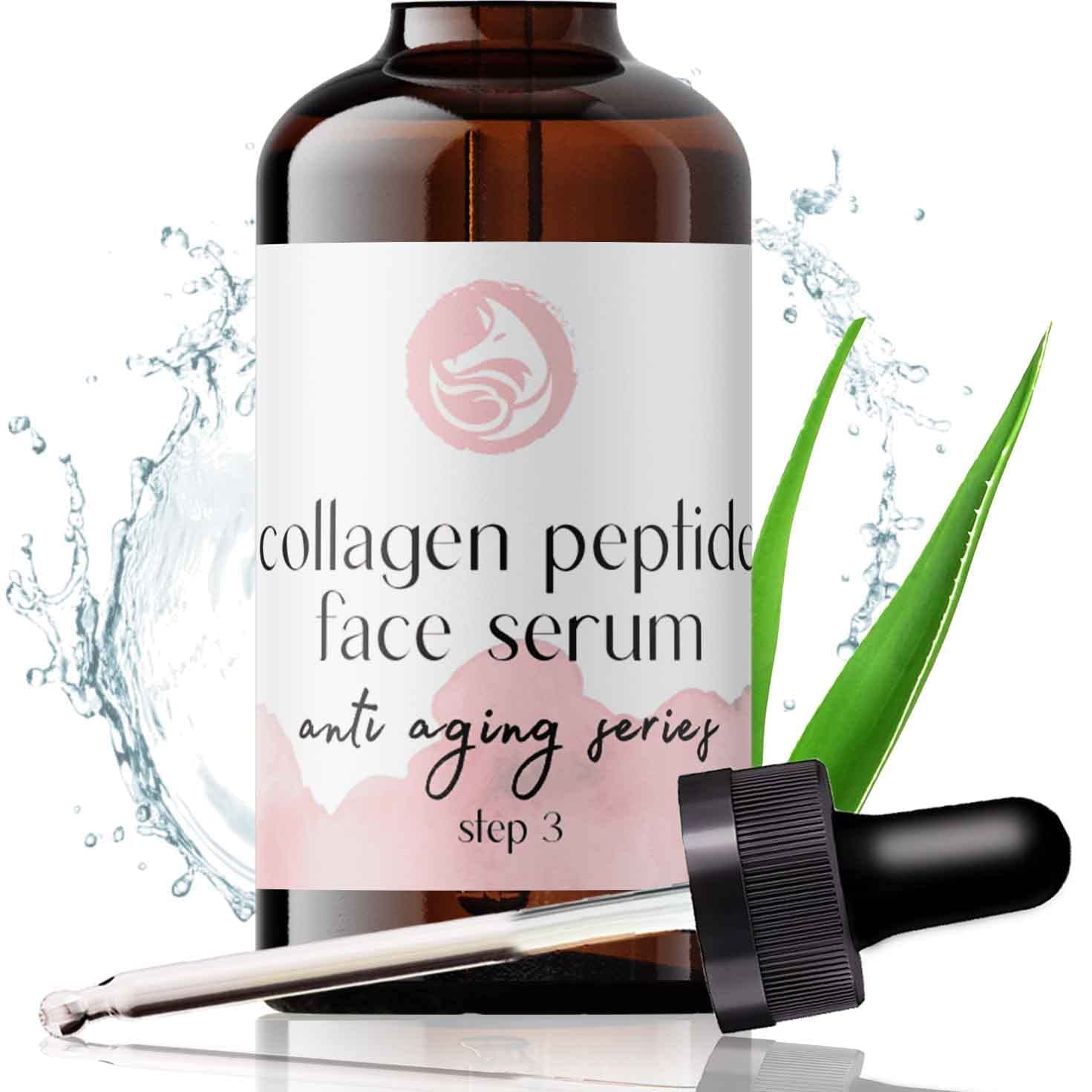 Peptide Collagen Serum for Face - Anti-Aging Smoothing Facial Serum, Tighten Brighten Lift Hydrate & Plump All Skin Types, Reduce Fine Line Wrinkles & Sagging, Natural and Organic Ingredients with Hyaluronic Acid - Foxbrim Naturals (1 Fl Oz)