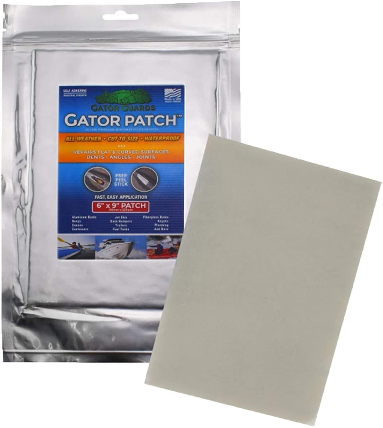 Gator Patch Fiberglass Reinforced Repair Patch - Repairs Holes, Dents & Cracks on Multiple Surfaces - DIY Prep, Peel & Stick - 3 Sizes - USA Made