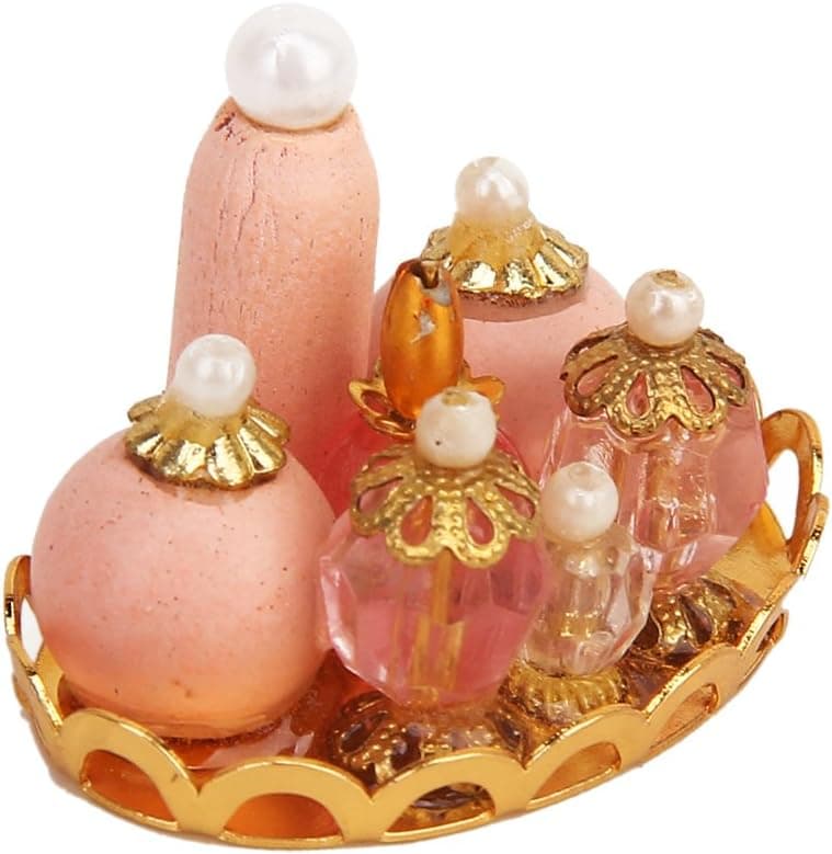 Pink Perfume Bottles with Golden Tray 1/12 Dollhouse Miniature