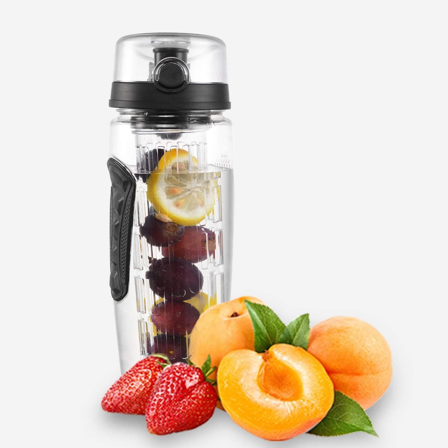 Leisurelife Fruit Infuser Water Bottle 32 oz With Infusion Rod-Healthy Hydration BPA Free,Flip Lid,Leak Proof Sports Bottles Black