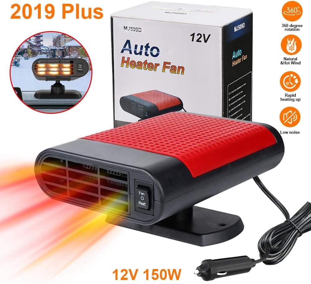 【2019 Upgrade】 Portable Car Heater,Windshield Car Heater Cooling Fan,12V 150W Fast Heating Defrost Defogger, Windscreen Fan,Auto Ceramic Heater Fan Plug in Cigarette Lighter Best Gift for Winter(Red)