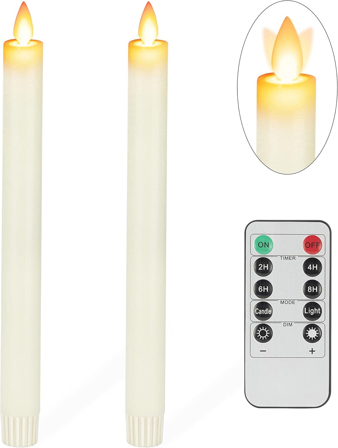 Flameless Taper Candles with Moving Wick, 9.6" Real Wax LED Candles with Remote and Timer, 2 Pack Flickering Candlesticks Battery Operated Electric Candles for Home, Wedding, Party, Decor, Ivory
