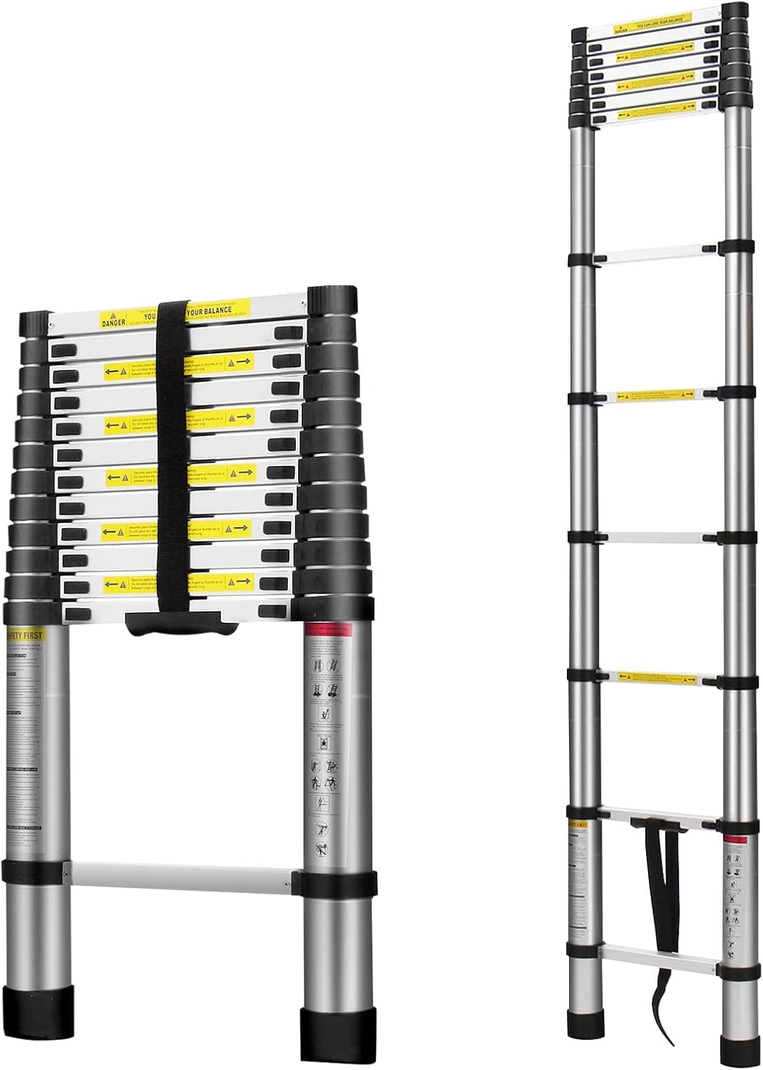 Telescoping Extension Ladder,12.5 Ft Telescoping Ladder,Aluminum Telescoping Ladder,Extendable Ladder,Upgrade Stability Non-Slip Design,Super Strong Bearing Max. Load: 150kg/330lbs