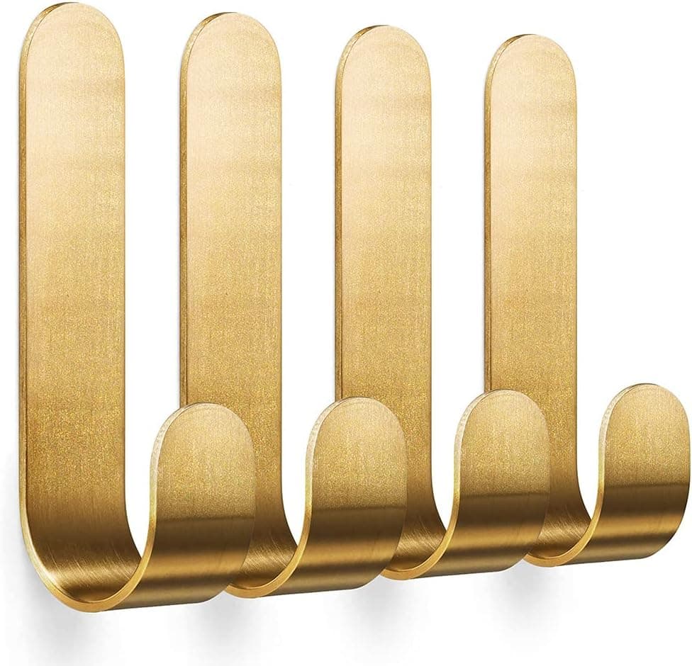 Wall Mounted Brass Hooks Towel Door Hook Gold Coat Robe Clothes Hanger for Bathroom Kitchen Foyer Garage Contemporary Style Medium 4-Pack