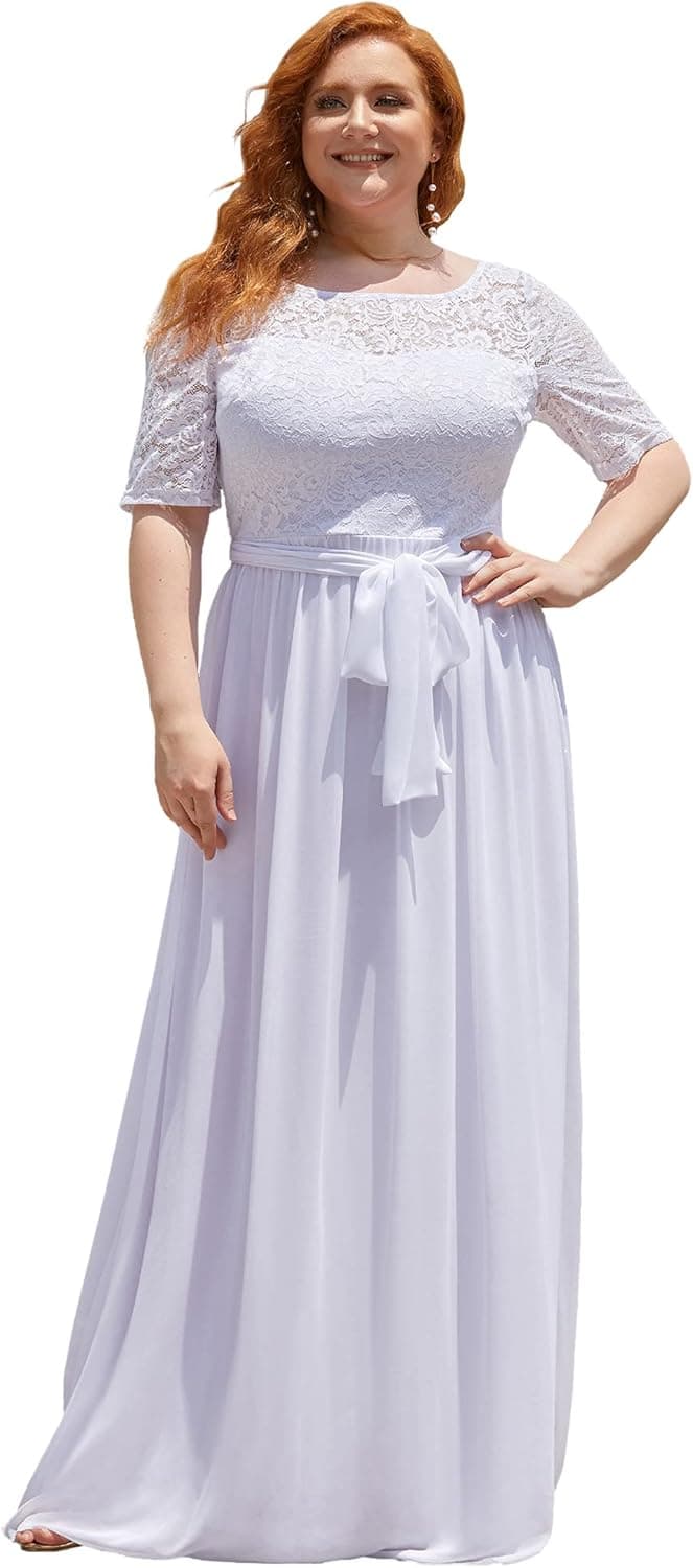 Alisapan Womens Lace Short Sleeve Plus Size Evening Party Bridesmaid Dresses 7624