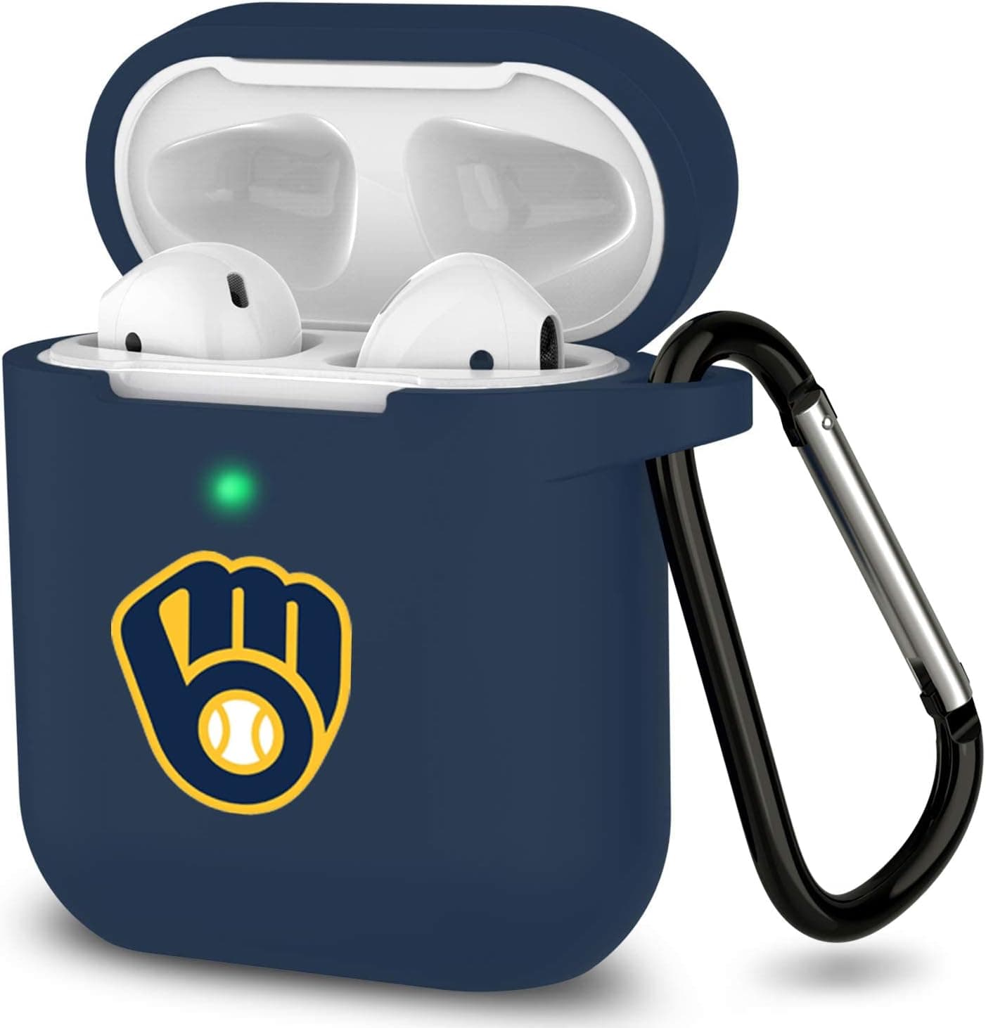 Officially Licensed fit Brewers LED Light Visible Navy Blue Silicone case for Airpods 1st/2nd case with Keychain