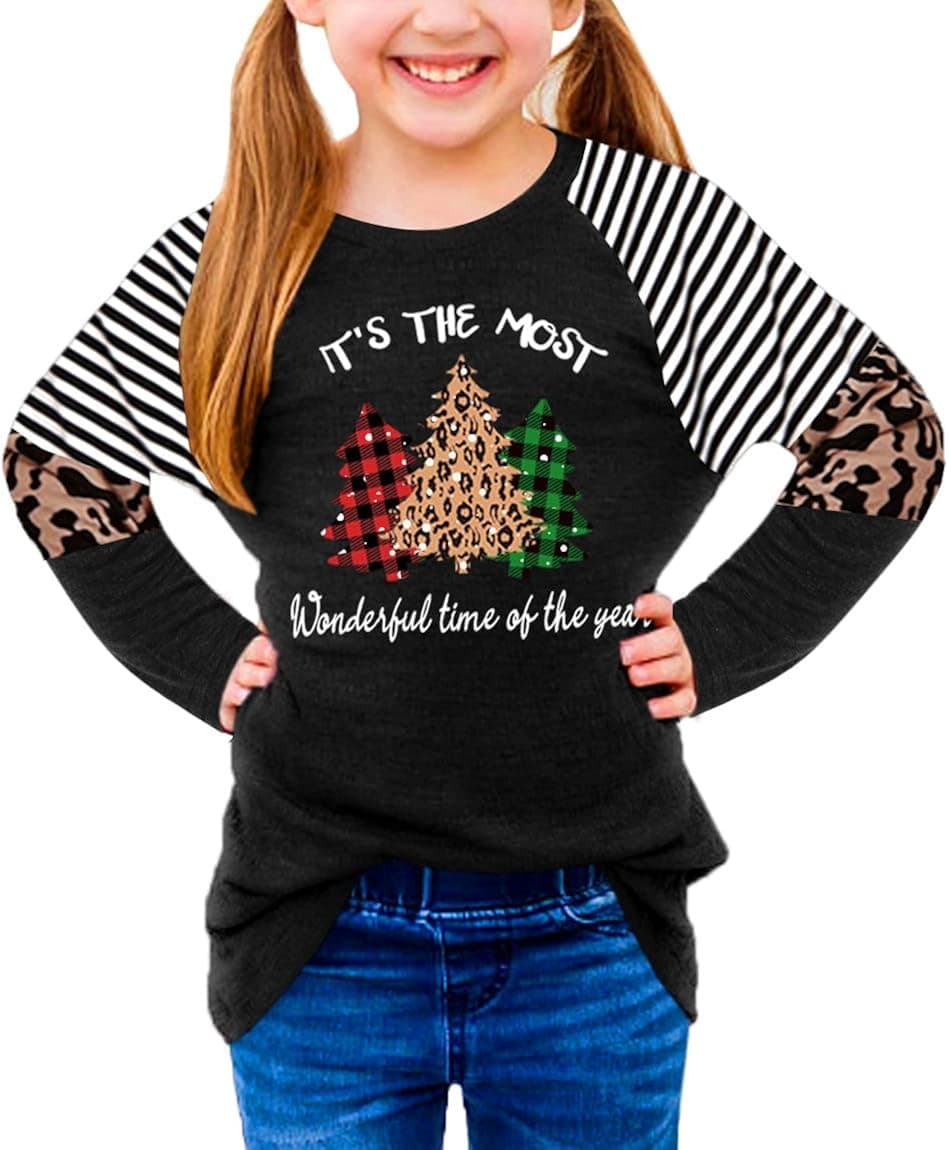 BesserBay Girl's Leopard Striped Color Block Tunic Top Fall Raglan Shirt 4-12 Years