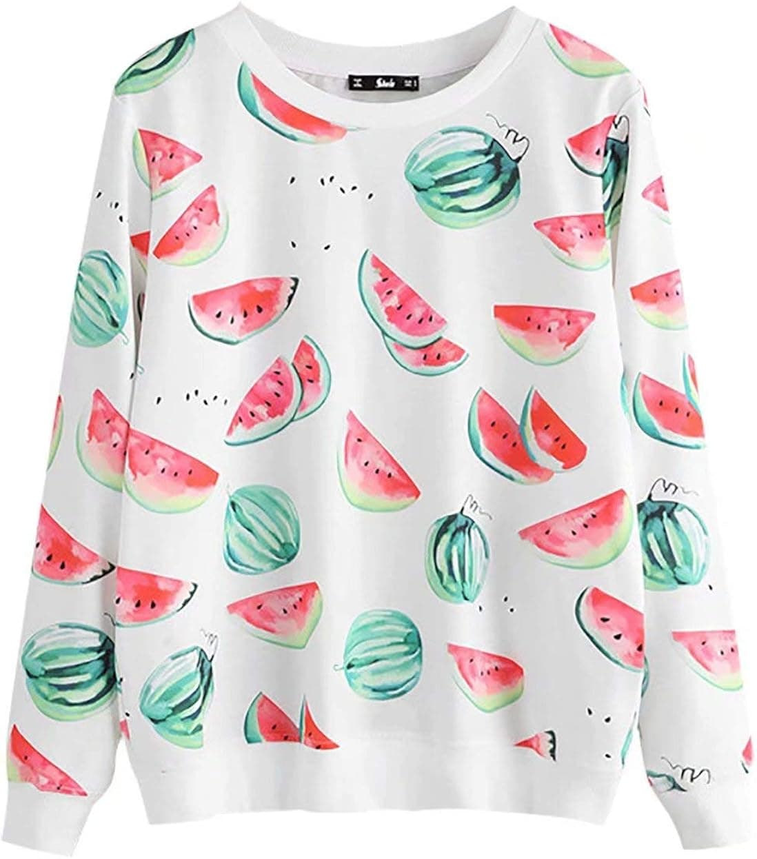 TAOHONG Cute Watermelon Graphic Sweatshirts for Women Teen Girls Casual Long Sleeve Pullover Sweatshirt Tops White