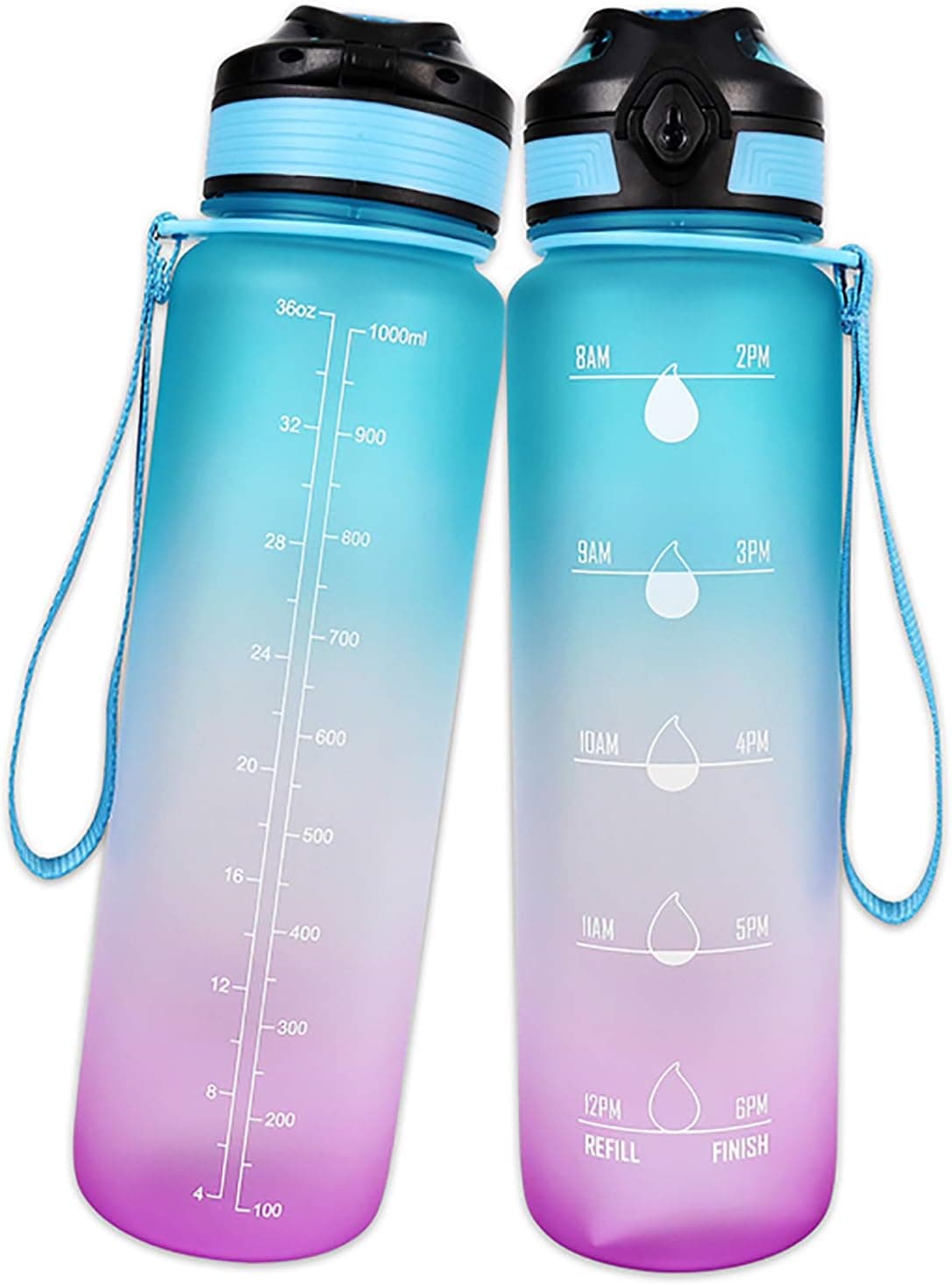 Ryfan Water Bottle with Measurements Time Marked Water Bottle Water Sports Water Bottle Bottles with Times to Drink 32oz Leakproof BPA Free