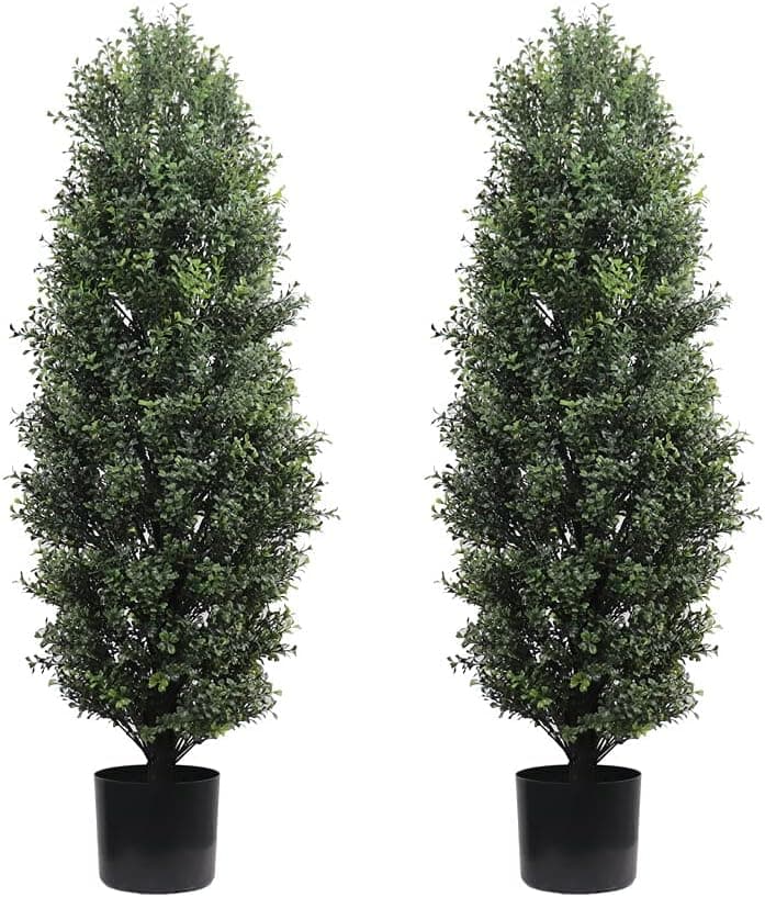 40'' Artificial Cypress Tree Column Milan Outdoor Potted Topiary Greenery Home Set of 2