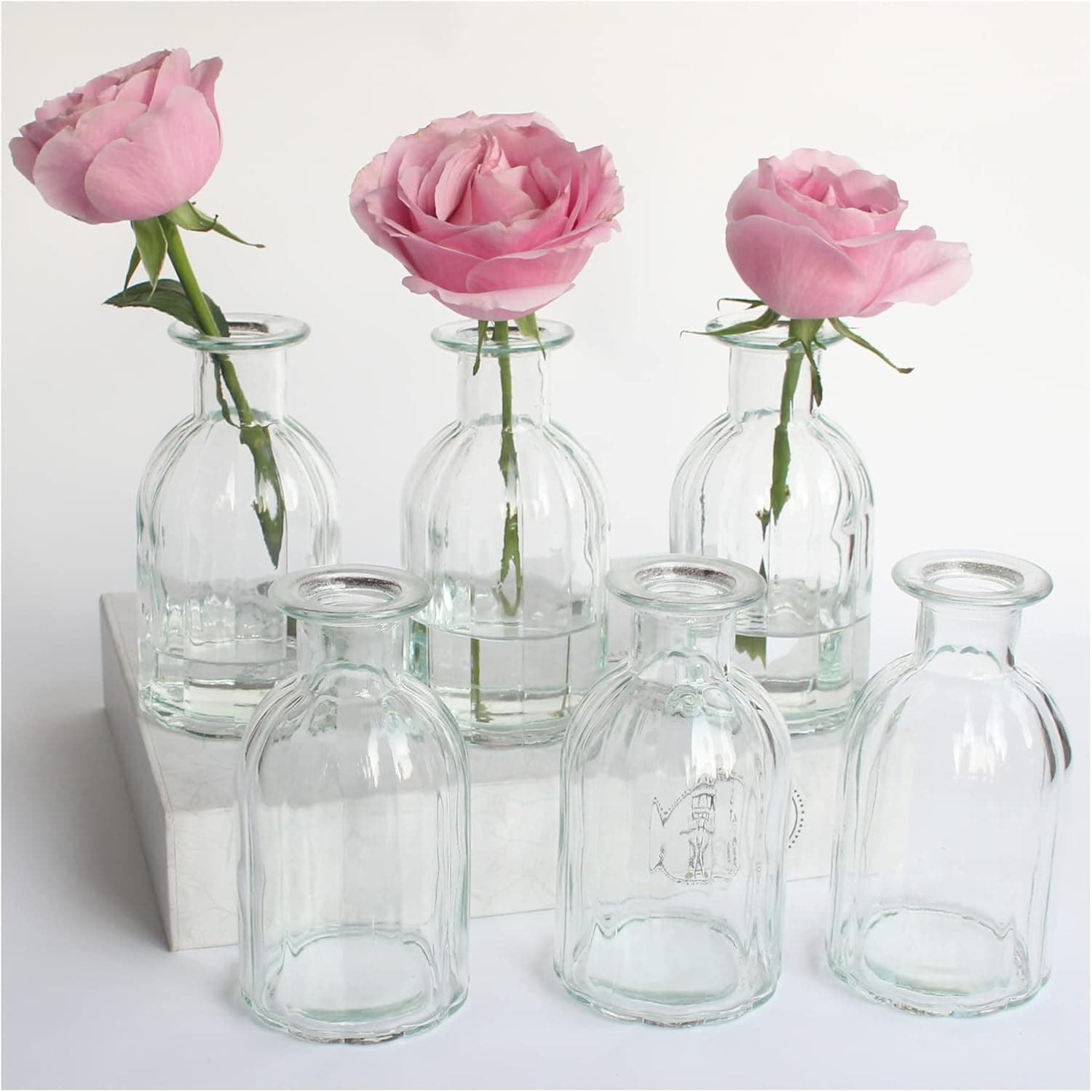 HANIHUA Bud Vases Set of 6 Small Glass Vase for Flowers, Clear Vase Set for Wedding Decor, Home Decorative Vases for Table Shelf, Mini Bud Vases in Bulk 2.85"X 5.4"