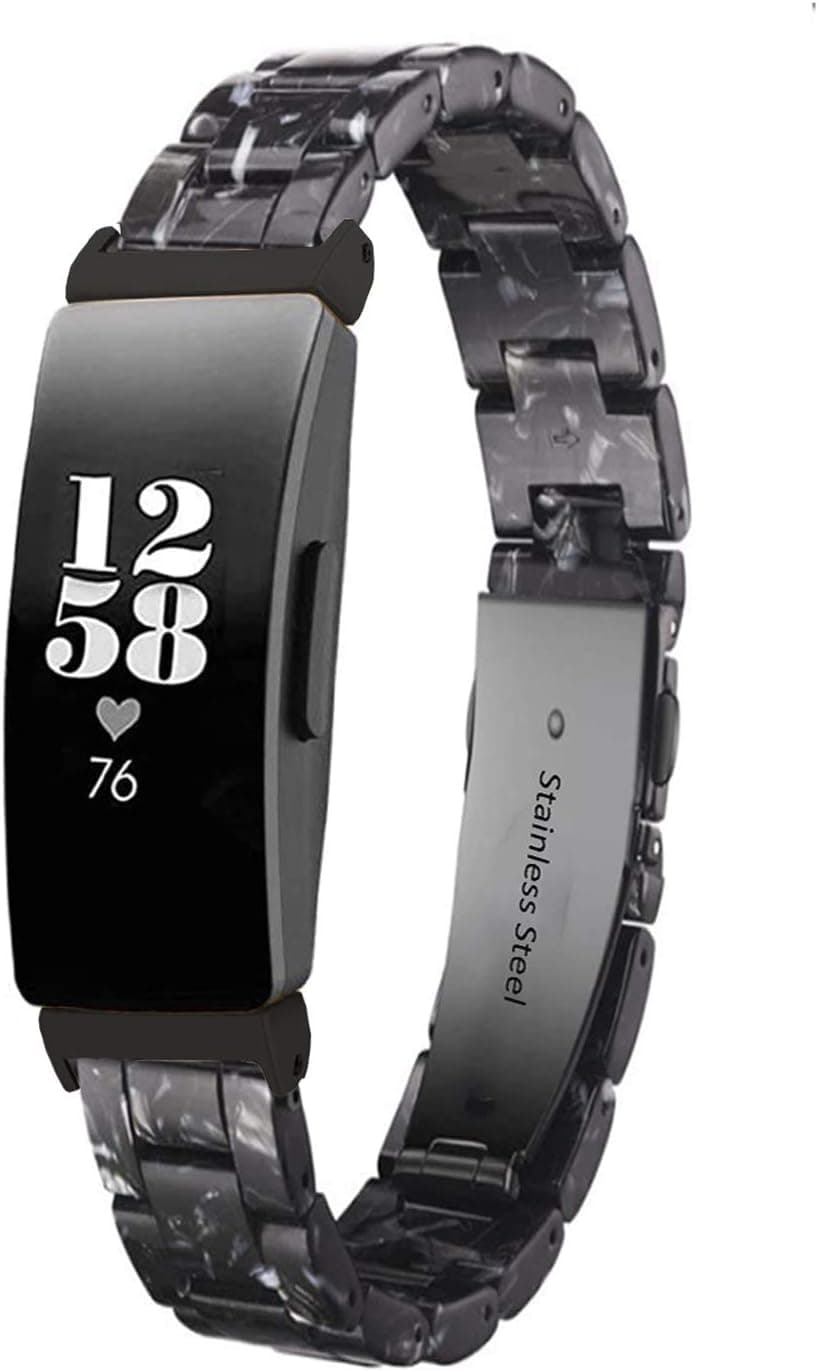 Ayeger Resin Band Compatible with Fitbit Inspire 2/Inspire HR/Inspire/Ace 2 Fitness Tracker Women Men Resin Accessory Rose Gold Buckle Band Wristband Strap Blacelet(Black1)