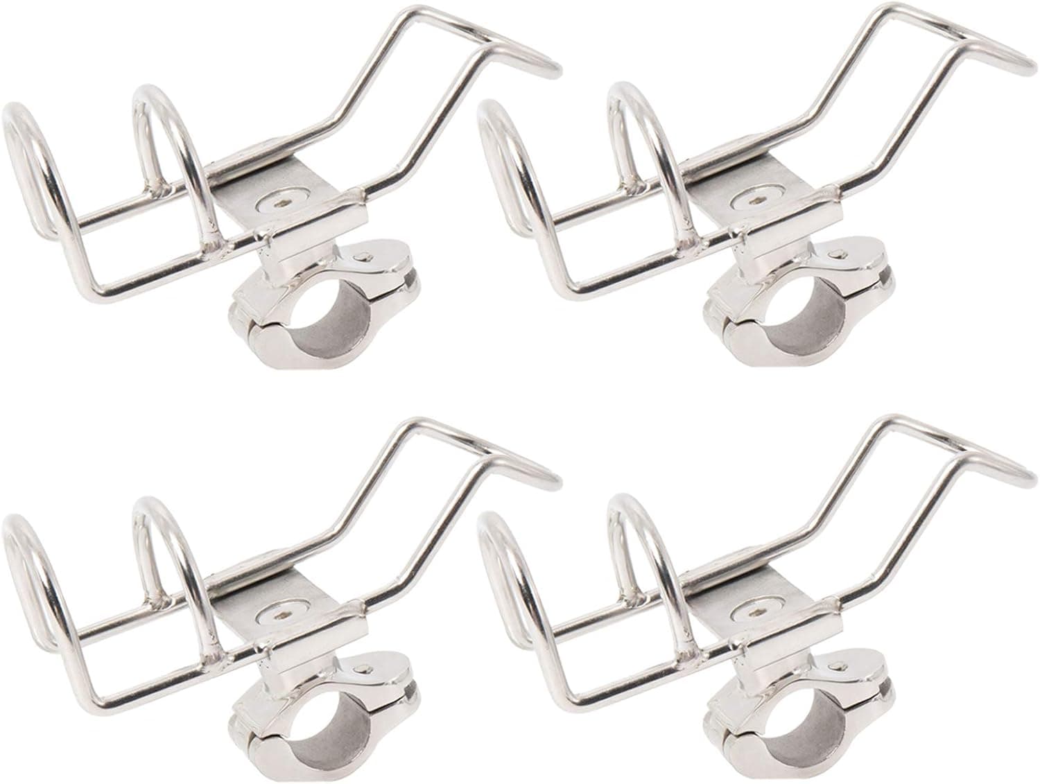 DasMarine 4 Pack Stainless Steel Fishing Rod Holders Rail Mounted Clamp on Rod Holder for Fishing Boat Kayak Marine (4 Pack)