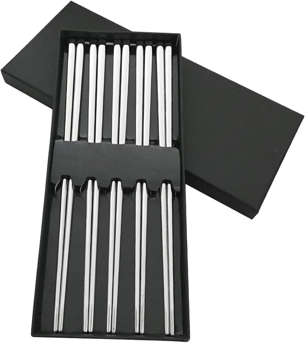 5 Pairs Traditional Reusable Stainless Steel Chopsticks for Japanese, Chinese House Hold & Unique Gift To Friends.