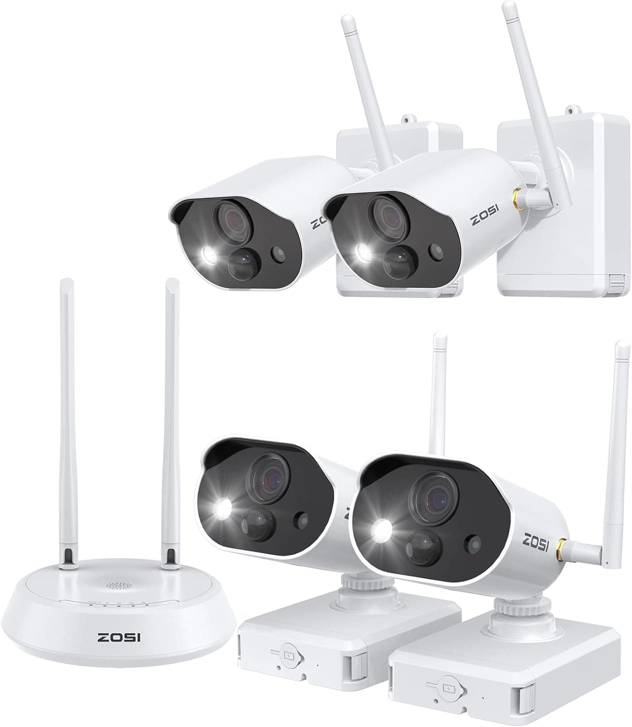 ZOSI C309 Spotlight 4CH 2K Battery Powered Wire-Free Security Camera System,Color Night Vision,4pcs Indoor Outdoor Wireless CCTV Cameras,2 Way Audio,Light & Siren Alarm,32GB SD Card/Cloud Storage