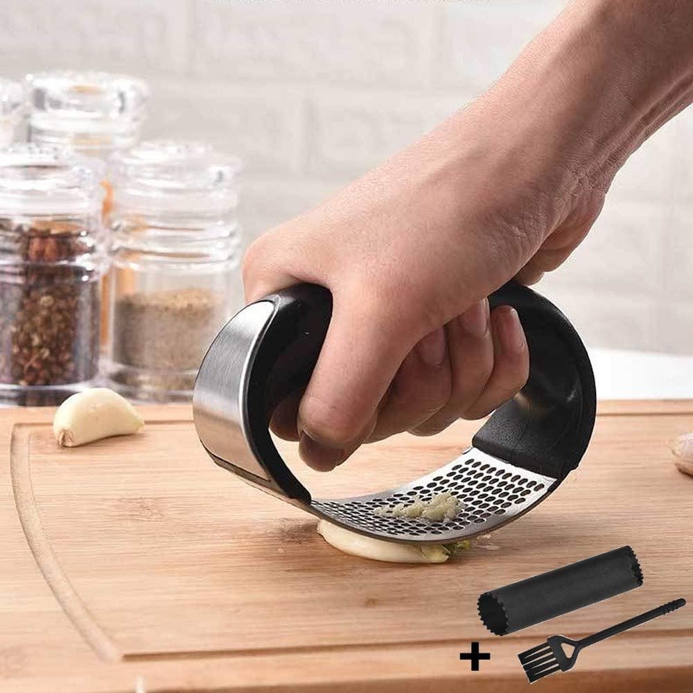 WECloud 430 Stainless Garlic Press Rocker Presser Mincer With Arc Handle for making mashed garlic and other ingredients [Accessories Included]