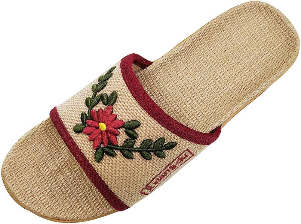 HRFEER Men Slippers Silent Floor House Slipper Lightweight Linen Summer Beach Shoes for Men’s Sandals