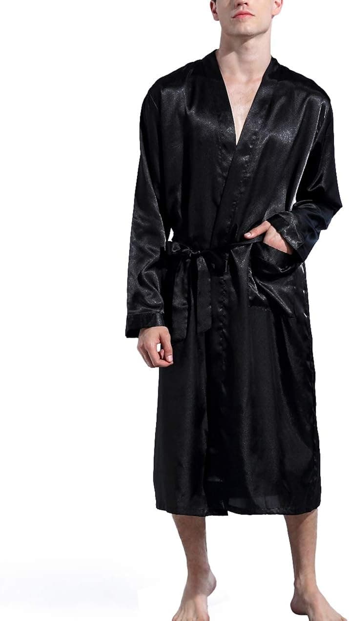 Men's Satin Kimono Robe Long Bathrobe Lightweight Loungewear Sleepwear Silk Nightwear Spa Bathrobes Red