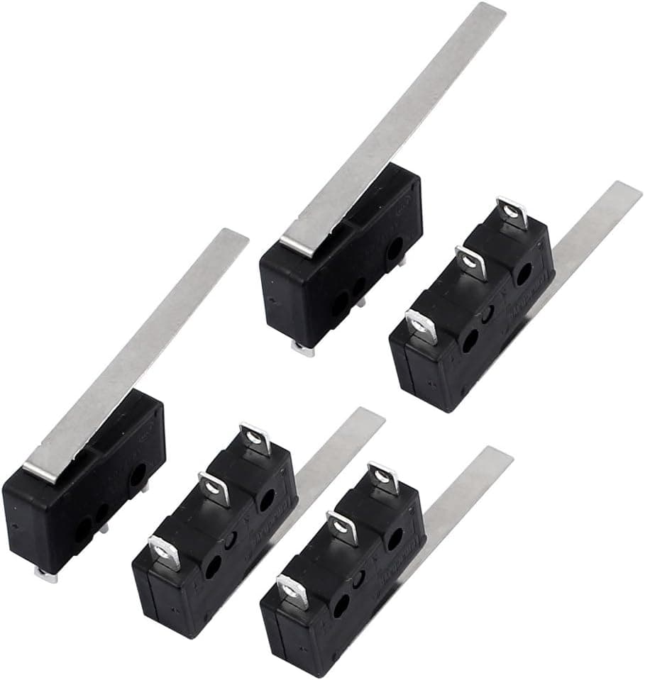 uxcell 5Pcs AC250/125V 5A Micro Limit Switch SPDT 3 Terminals Momentary 36mm Lever Arm Black KW12-9