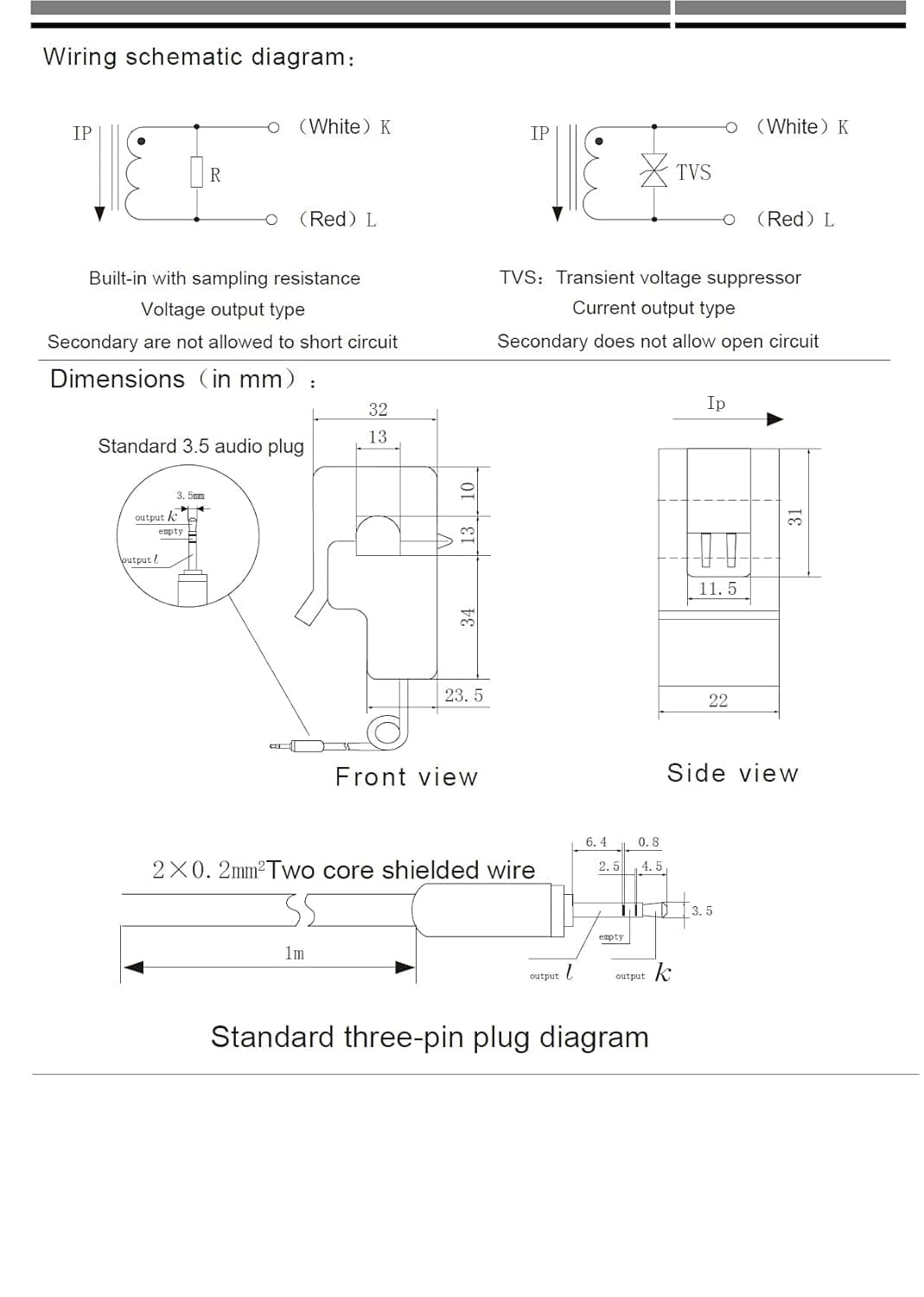 ZIYUN in (30A MAX) Split Core Current Transformer,AC Current Sensor,Output Class Analog Sensor,Working Principle Magnetic Sensor, Useful for Measuring Whole Building Electricity Consumption
