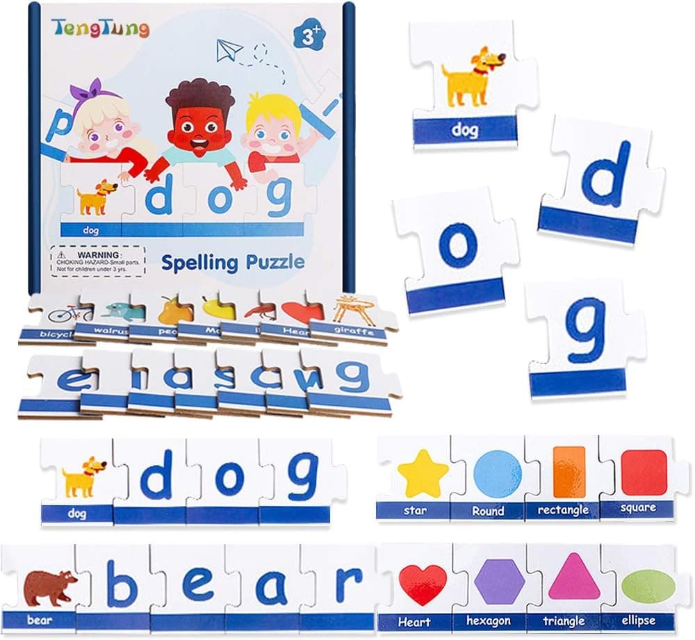 TENGTUNG 90PCS Spelling Puzzle Self-Correcting Letter Learn to Read Sight Word Games Matching Images Perfect for Preschool Learning for Toddler Ages 2-4 Boys Girls