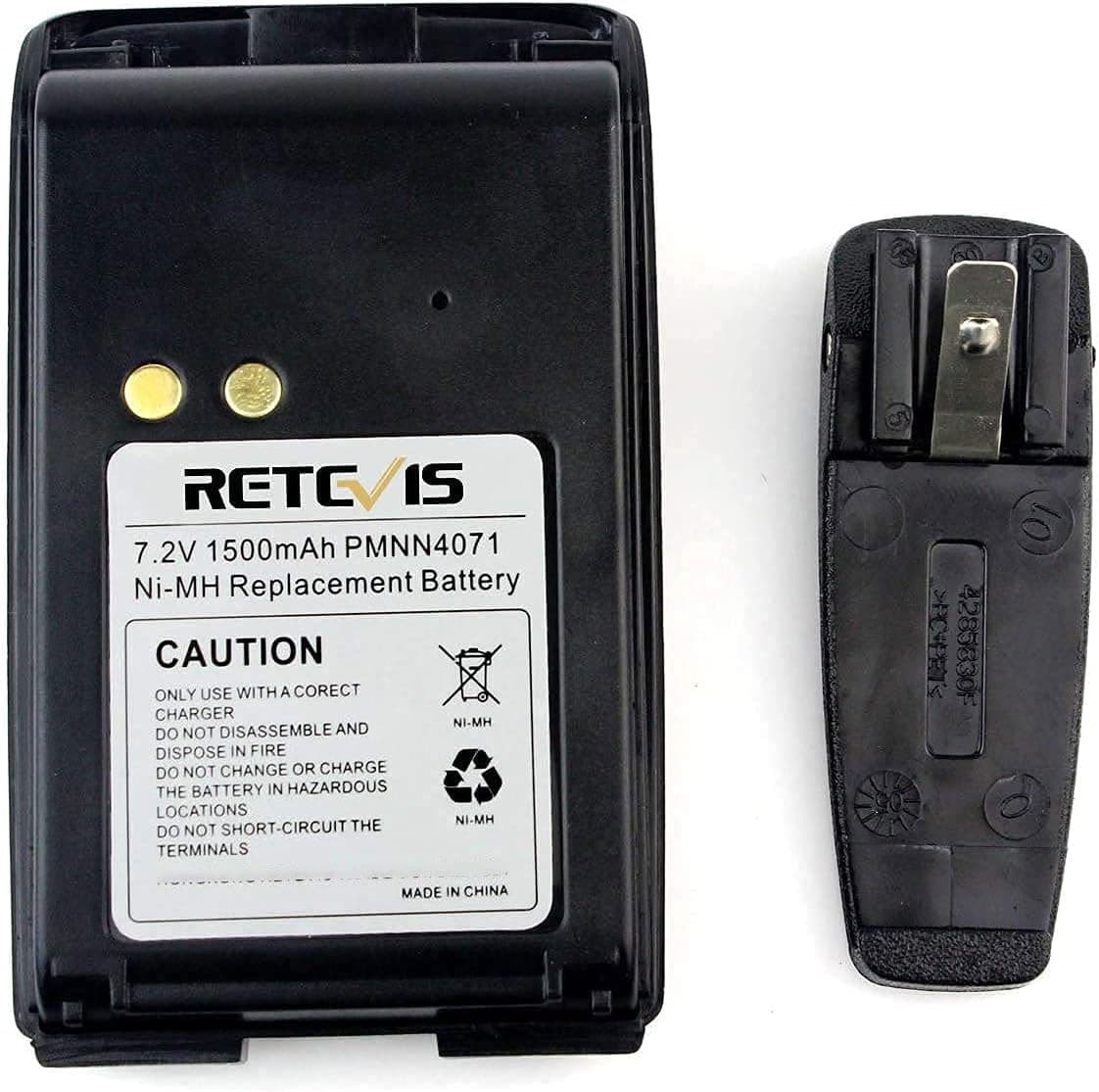 Retevis Walkie Talkie Battery Compatible with Motorola PMNN4071AR Mag One BPR40 A8 Two Way Radio Battery with Belt Clip Ni-MH 1500mAh 7.2V Rechargeable Battery (1 Pack)