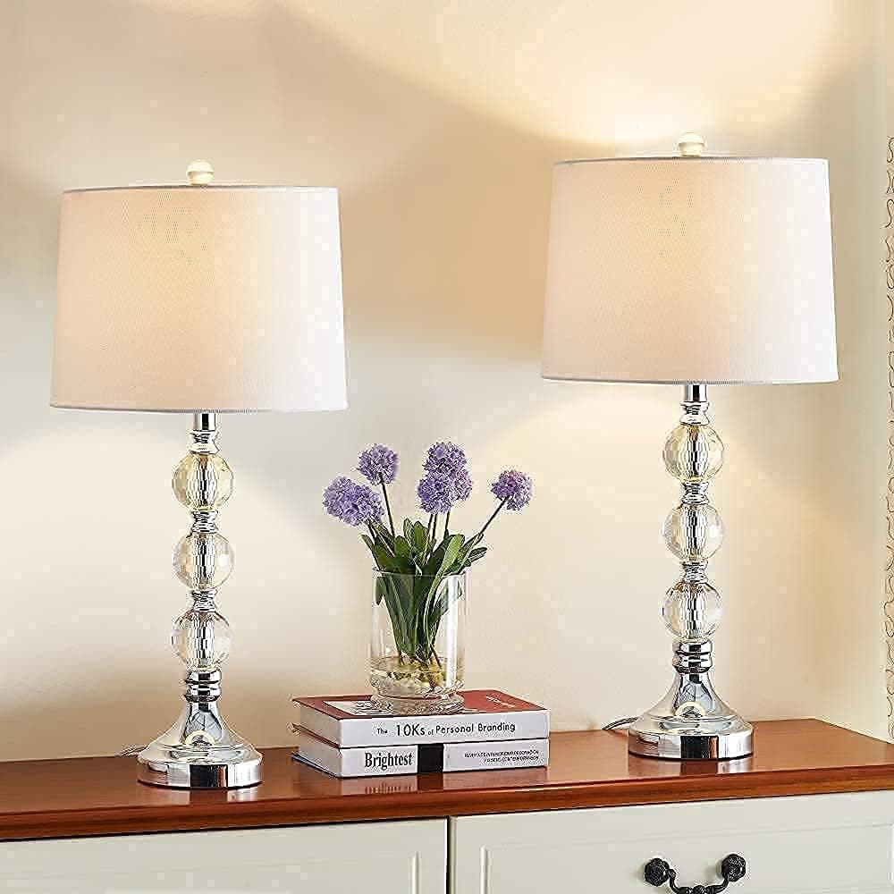 Maxax Traditional Crystal Table Lamps Set of 2 for Living Room and Bedroom, Chrome Finish