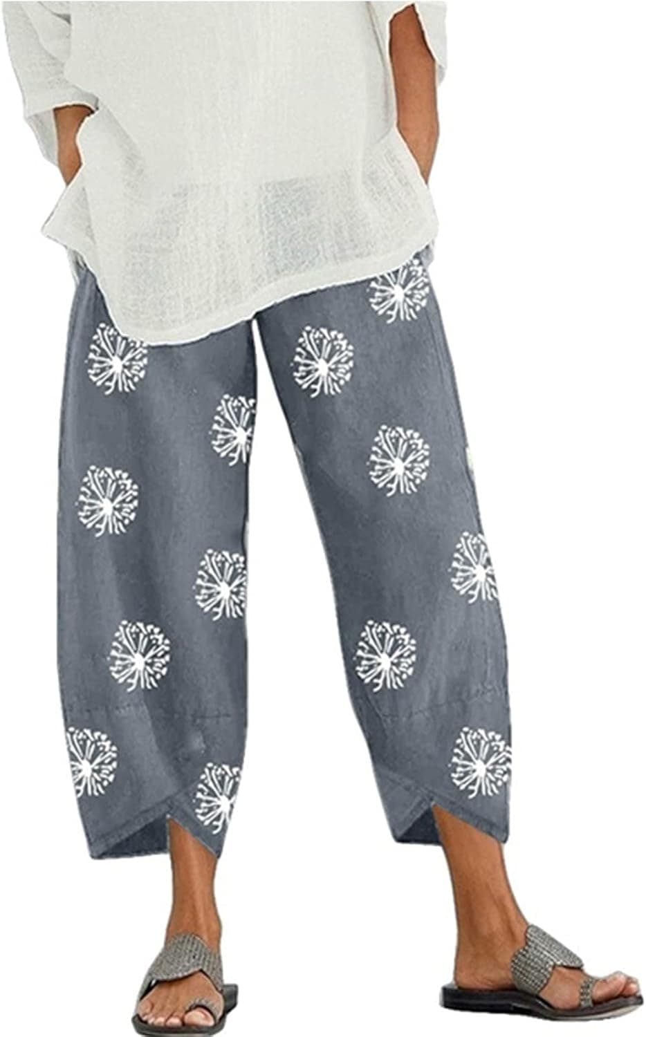 Xiakolaka Capri Pants for Women, Summer Beach Capris and Cropped Pants, Comfy Harem Palazzo Print Trouser