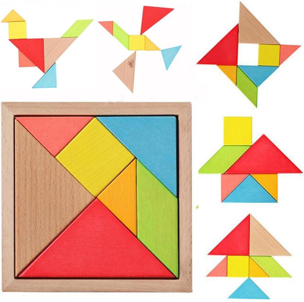 Newcreativetop 7 Piece Children Educational Toy Colorful Wooden Brain Training Geometry Tangram Puzzle