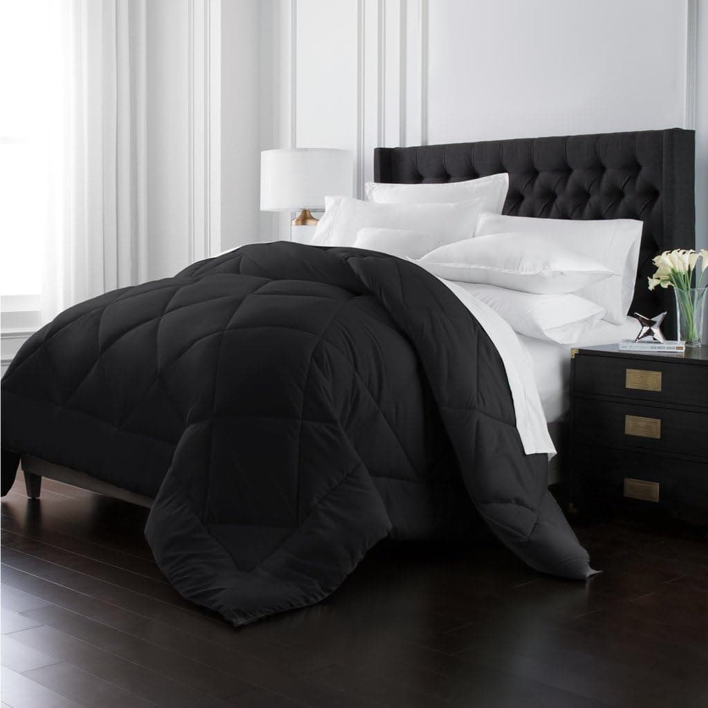 Park Hotel Collection Goose Down Alternative Comforter - All Season - Premium Quality Luxury Hypoallergenic Comforter - Black - King/Cal King