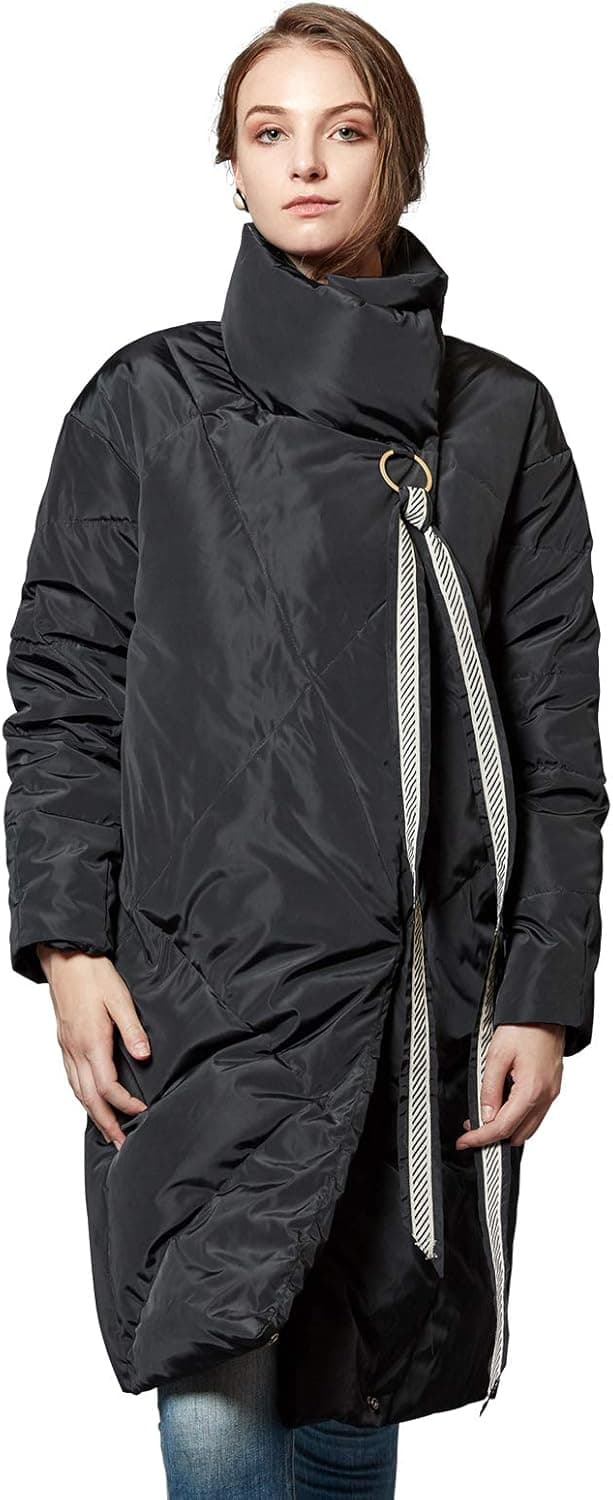 ANNA&CHRIS Escalier Women's Mid Length Down Jacket Stand Collar Puffer Coats Winter Outerwear