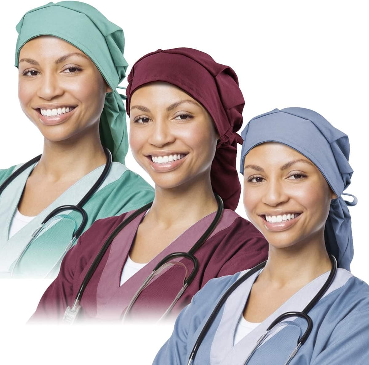 3 Pcs 2 Size Roomy Bouffant Working Cap with Bamboo Viscose Sweatband for Long Hair Women Adjustable