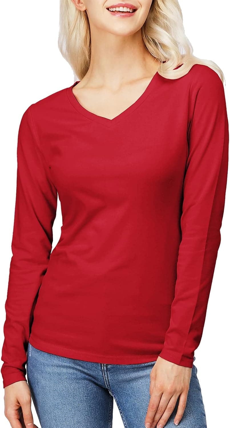H2H Womens Slim Fit Long Sleeve T-Shirt V Neck Cotton Spandex Blended