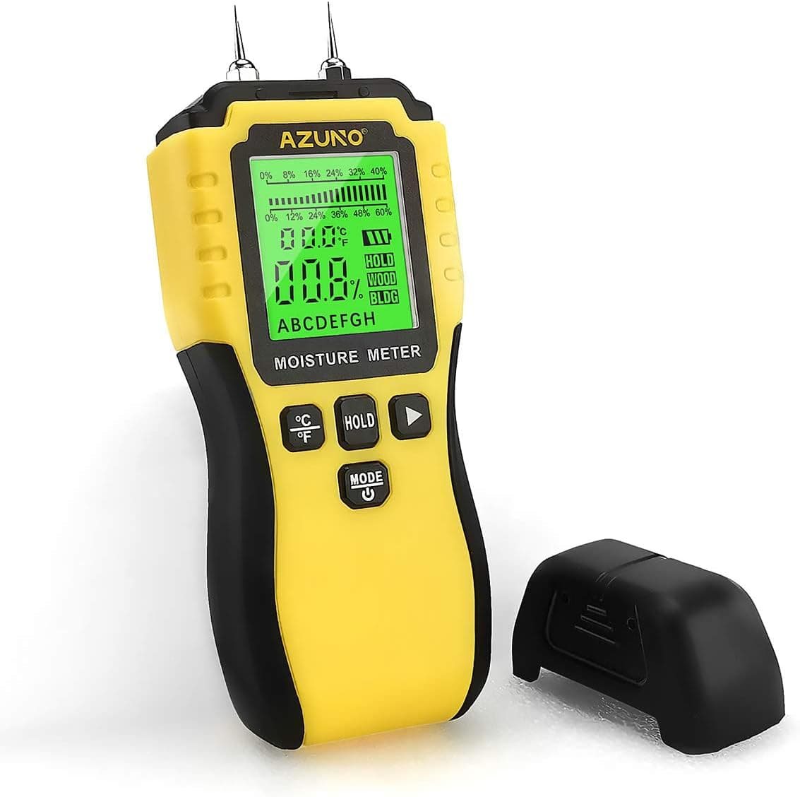 AZUNO Wood Moisture Meter, Pin-Type Wood Humidity Detector with 9 Modes, Digital Water Leak Tester with Backlit LCD Display Audible Alert for Wood Wall Dampness Inspection (1st generation)