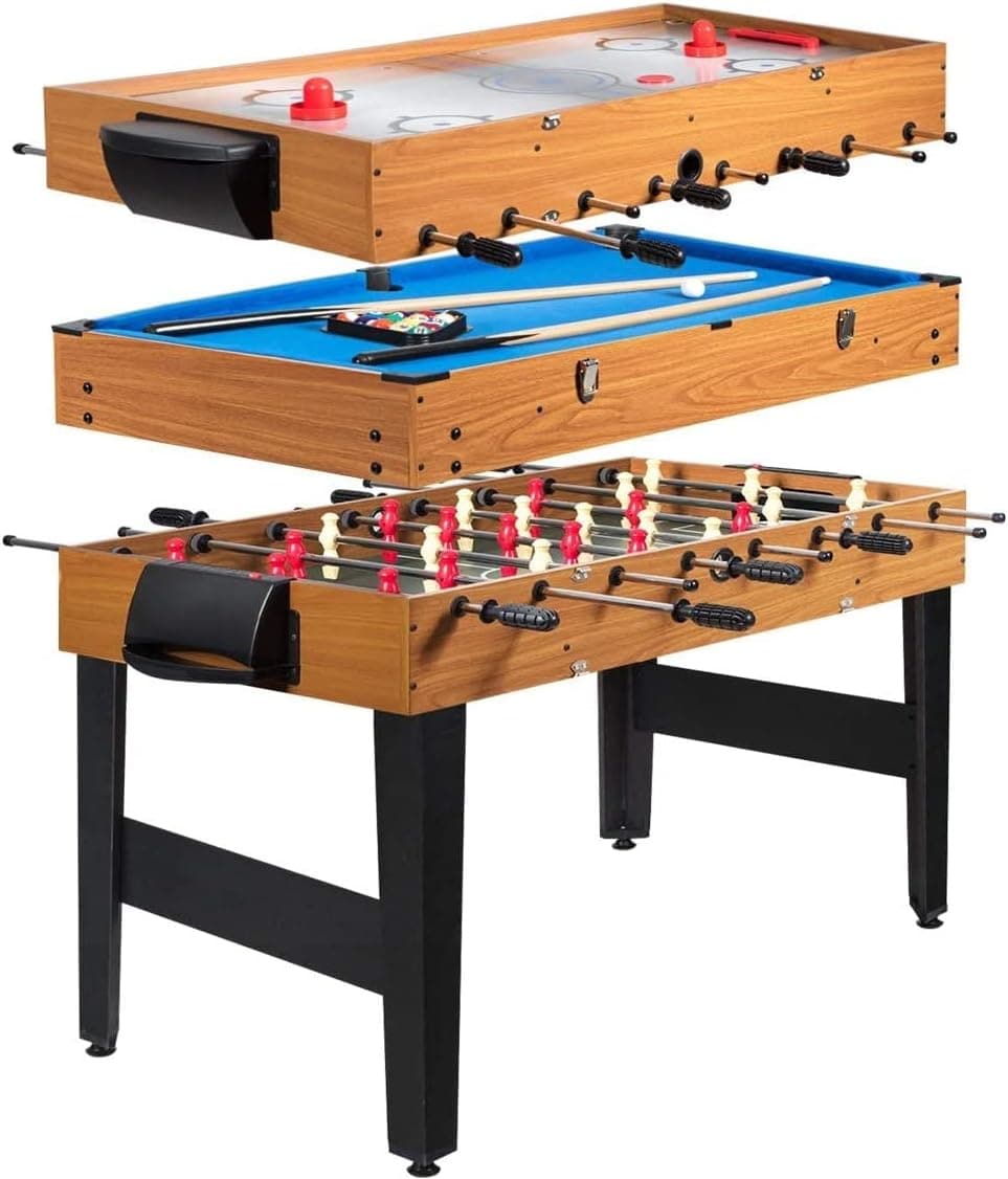 ARLIME 3 in 1 Multi Game Table, 48'' Foosball Table w/Billiards, Soccer, Slide Hockey, Wood Foosball Game Table for Kids, Adults, Game Room, Parties