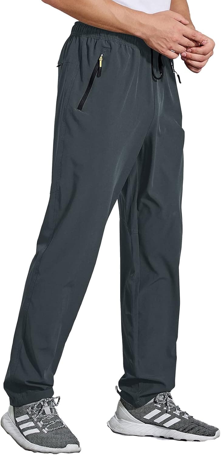 Osflydan Men's Workout Athletic Pants Elastic Waist Waterproof Lightweight Jogger Running Pants for Men with Zipper Pockets