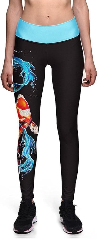 Fanii Quare Women's High Waist Ankle Leggings Digital Print Skinny Active Yoga Pants Blue Carp M