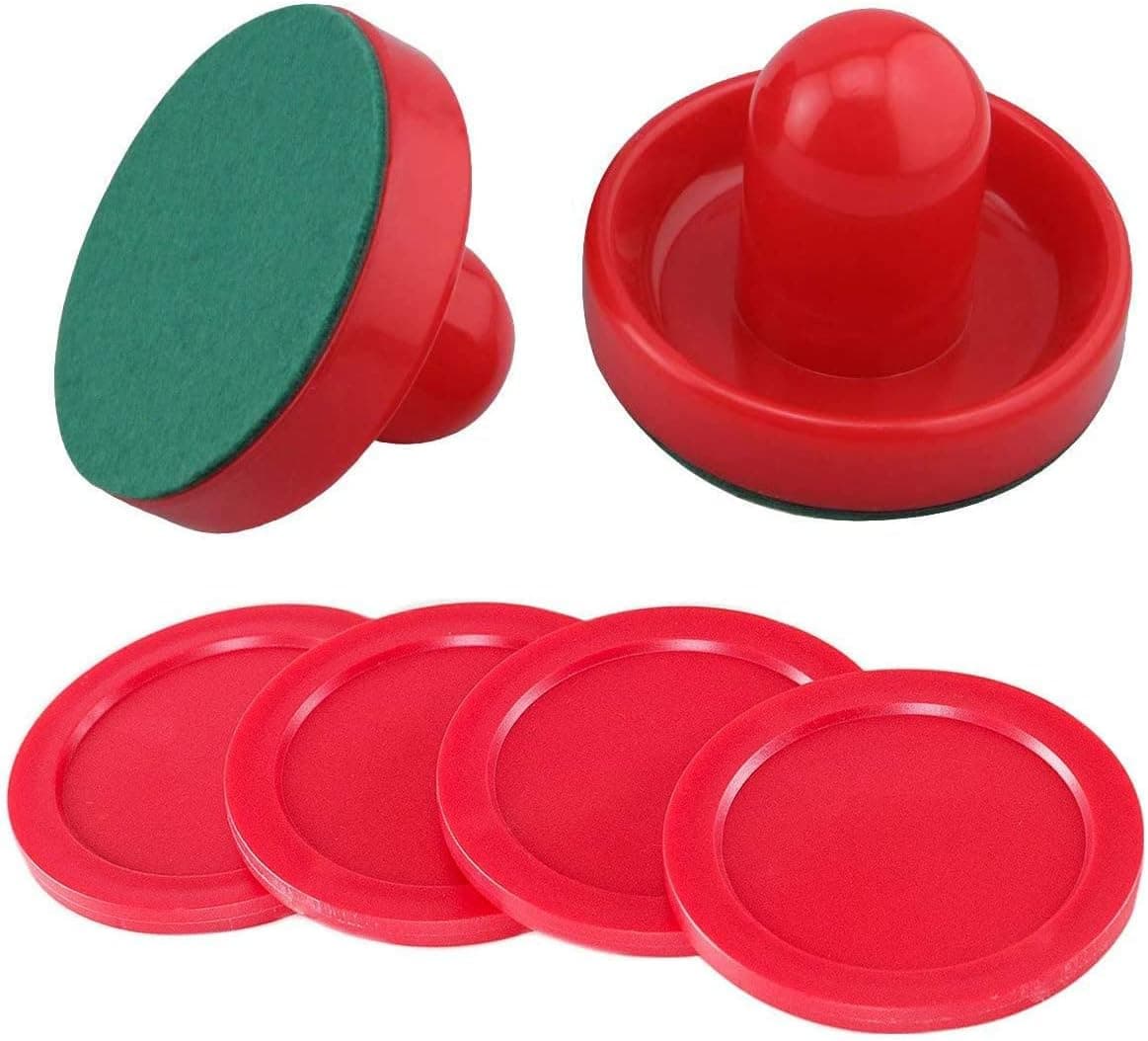 GIYOMI Light Weight Air Hockey Red Replacement Pucks & Slider Pusher Goalies for Game Tables, Accessories,Equipment (2 Striker, 4 Puck Pack)