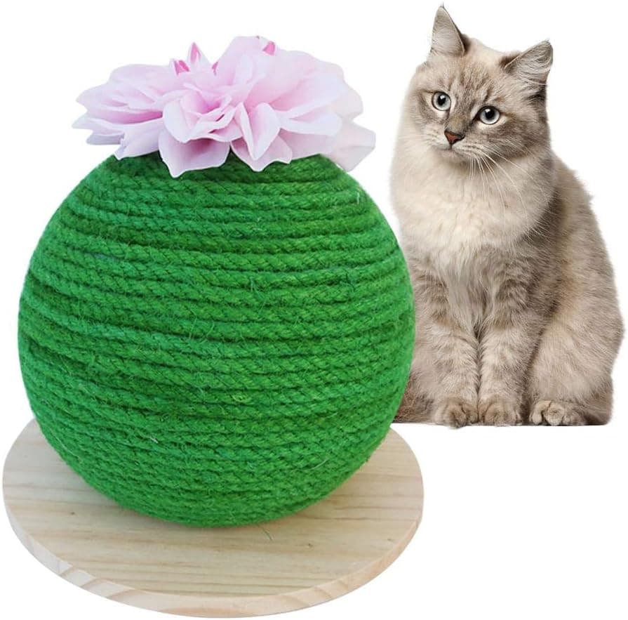 Luckycyc Cactus Cat Toy, Cat Self Groomer Cat Toy Massage Scratch Board Pet Anti-Scratch Sofa Scratcher Sisal Claw Grinding Fairy Ball Great for Kittens and Cats