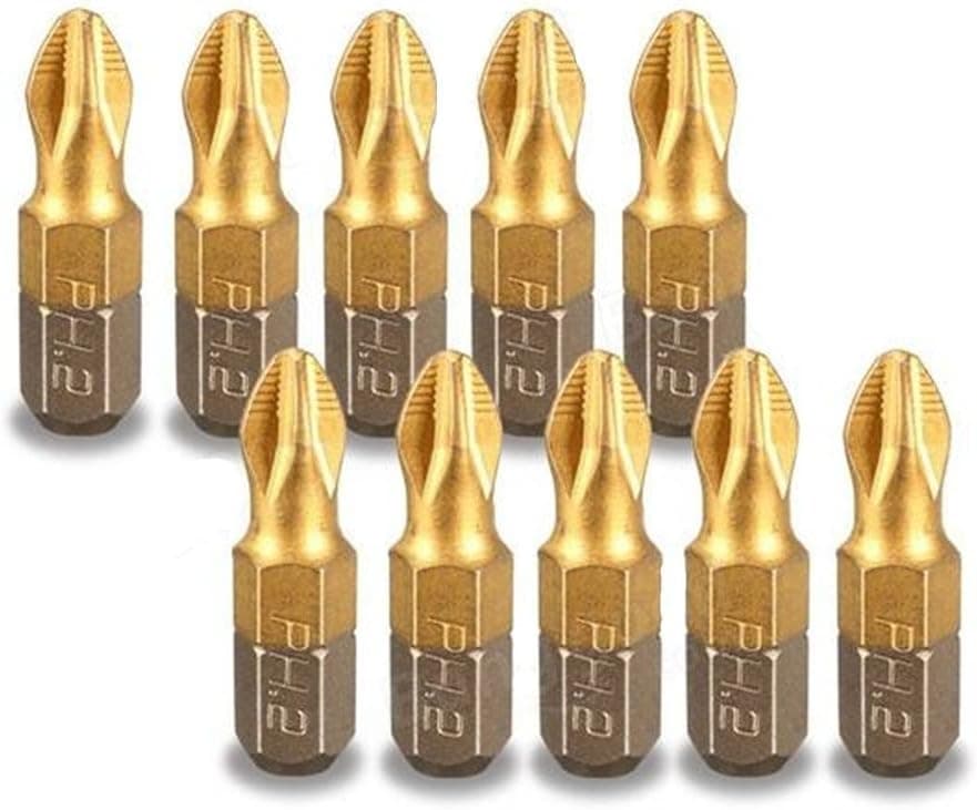 PH2 1/4" Hex Shank Magnetic Screwdriver Bits, 10 Pcs Antislip Titanium Coated S2 Phillips Head Screwdriver Set 25mm Length