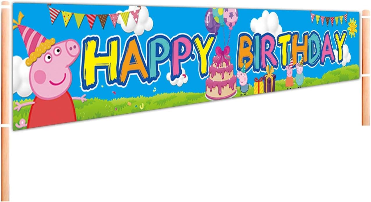 Little Pig Happy Birthday Banner | Pink Pig Birthday Supplies for Kids | Pig Birthday Party Decorations - 9.8 x 1.6FT