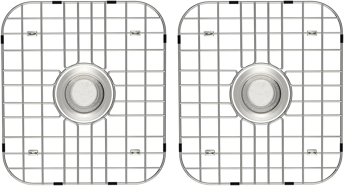 Sink Grid Protectors for Kitchen Sink, Metal Sink Protector Stainless Steel Sink Grid Center Drain Sink Grate Corner Radius with Sink Strainer,2pack
