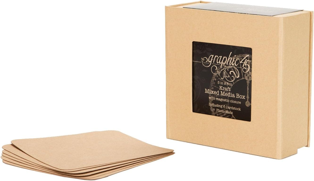 Graphic 45 Mixed Media Box, 5 by 5-Inch, Kraft