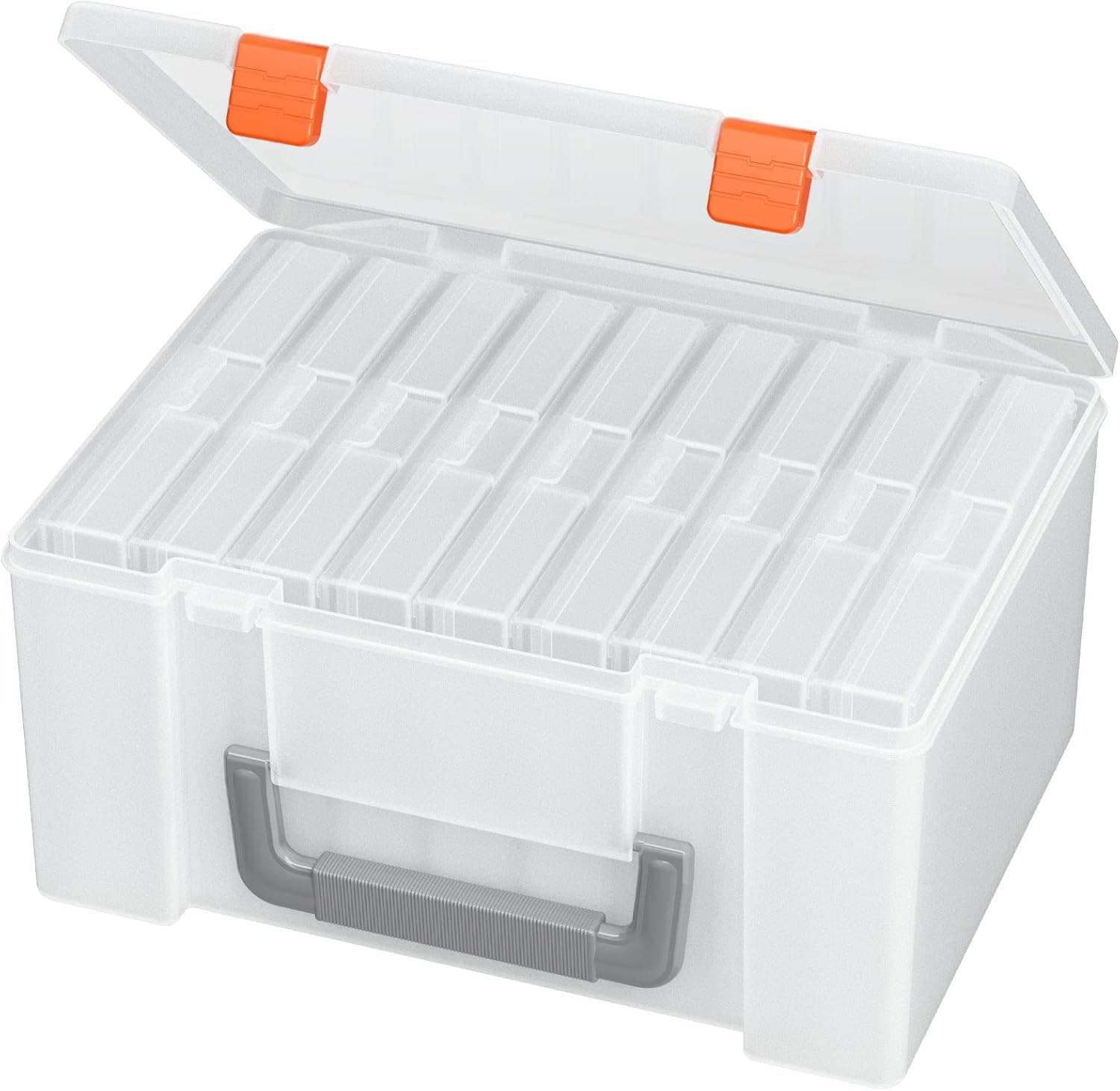 Zarler Photo Storage Box 4x6 Picture Boxes, 9 Inner Seed Organizer Cases with Handle, Photo Storage Container Photo Keeper with Provided Sticker Labels (Clear)