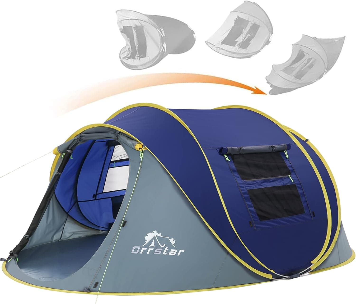 Orrstar Pop Up Tents for Camping 4 Person Waterproof Pop Up Tent Easy Up Setup Camping Tent 4 People 2 Big Doors Instant Tent Family Tent
