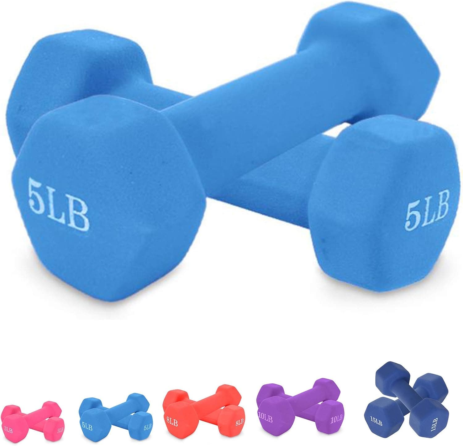 Neoprene Dumbbell Barbell Hand Weights 3/5/8/10 Pound for Warm Up&Women, Set of 2 (5LB X 2PCS)