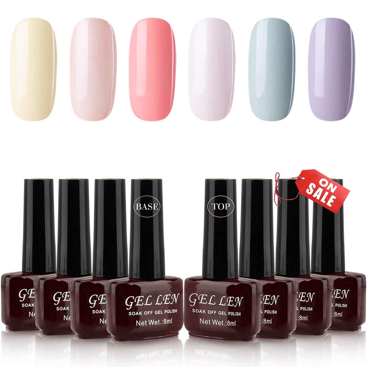 Gellen Gel Nail Polish Kit - Macaron Colors Series 6 Colors With Top Base Coat, Popular Pure Fresh Nail Art Colors UV LED Soak Off Nail Gel Set